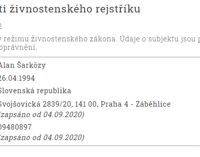 Alan Šarközy - poslední evidenční adresa ČR