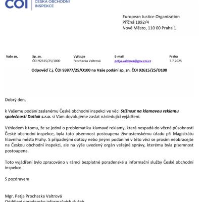 Datlok s.r.o., jednatel Ing. Petr Štěpán: ČOI předala stížnost na klamavou reklamu úřadu městské části Praha 10