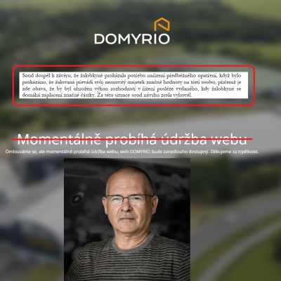 Informace: Viktor Růžička a firma DOMYRIO s.r.o. čelí soudnímu zákazu nakládání s majetkem