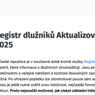 Provozovatel je shodný s registrdluzniku.cz - GetData s.r.o., Roháčova 145/14, 130 00 Praha 3, Česká republika