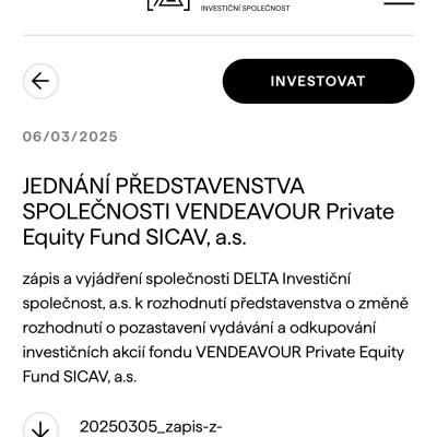 VENDEAVOUR Private Equity Fund SICAV, a.s. – pozastavení vydávání a odkupu akcií odhaluje vážná rizika fondu