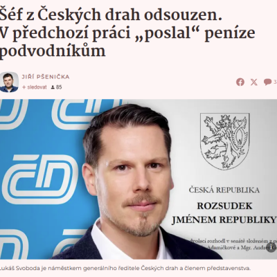 Varování k osobě Lukáš Svoboda - manažer z Českých drah odsouzen