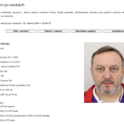 Policie České republiky vyzývá veřejnost k pomoci při pátrání po Pavlu Zítkovi
