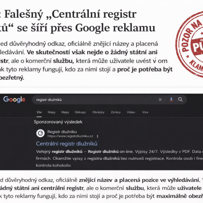 POZOR: Falešný „Centrální registr dlužníků“ se šíří přes Google reklamu