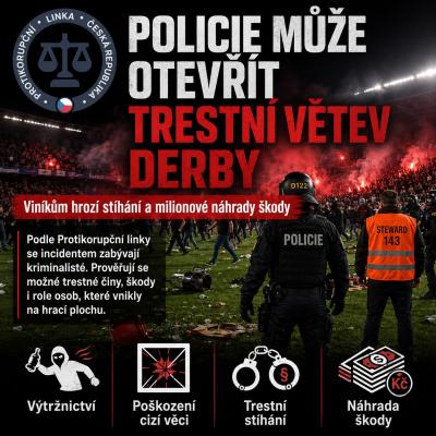 Policie může otevřít trestní větev derby. Viníkům hrozí stíhání a milionové náhrady škody