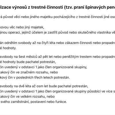podezření z Legalizace výnosů z trestné činnosti