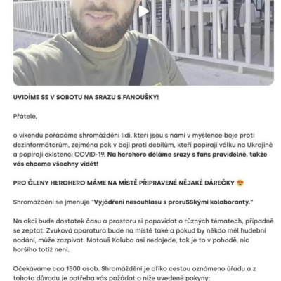 Osoba podezřelá z organizování narušování veřejného pořádku