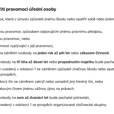 podezření ze zneužití uřední osoby s horní sazbou až 12 let